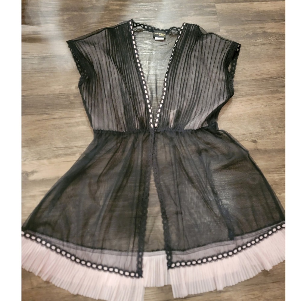 Seductivewear by Cinema Etoile Black Sheer Mesh Pink Pleated Babydoll Top Medium